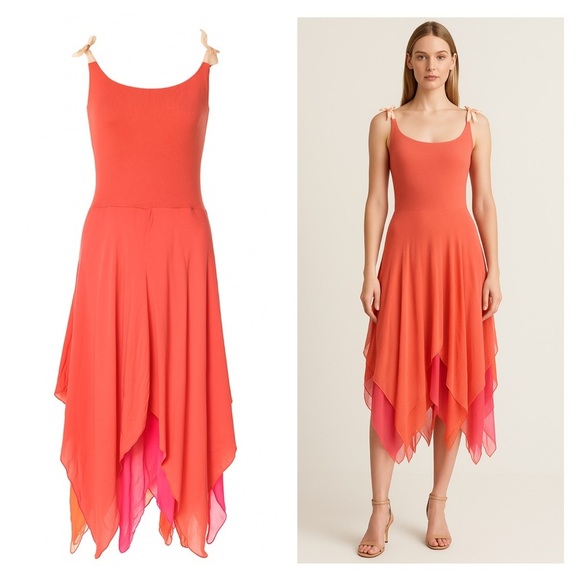 Ralph Lauren Asymmetrical Silk Cashmere Midi Dress 90s Fairy Handkerchief Hem 12 - Picture 1 of 9